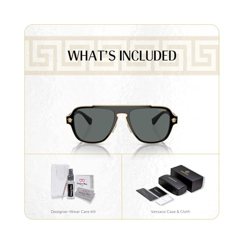 Versace VE2199 MEDUSA CHARM Square Sunglasses For Men +BUNDLE with ACCESSORY EYEWEAR KIT2