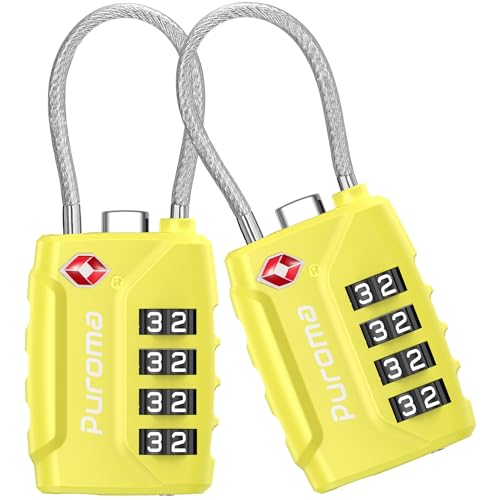 Image of Puroma TSA Approved Luggage Lock, 4 Digit Combination Travel Locks Resettable Code Lock with Zinc Alloy Body for Suitcase, Toolbox, Backpack, Bag, Gym Locker, Yellow, Modern