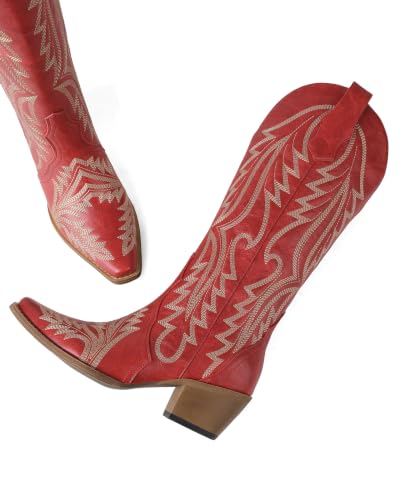Image of Mid Calf Western Cowgirl Boots for Women 15 inch Shaft Snip Toe