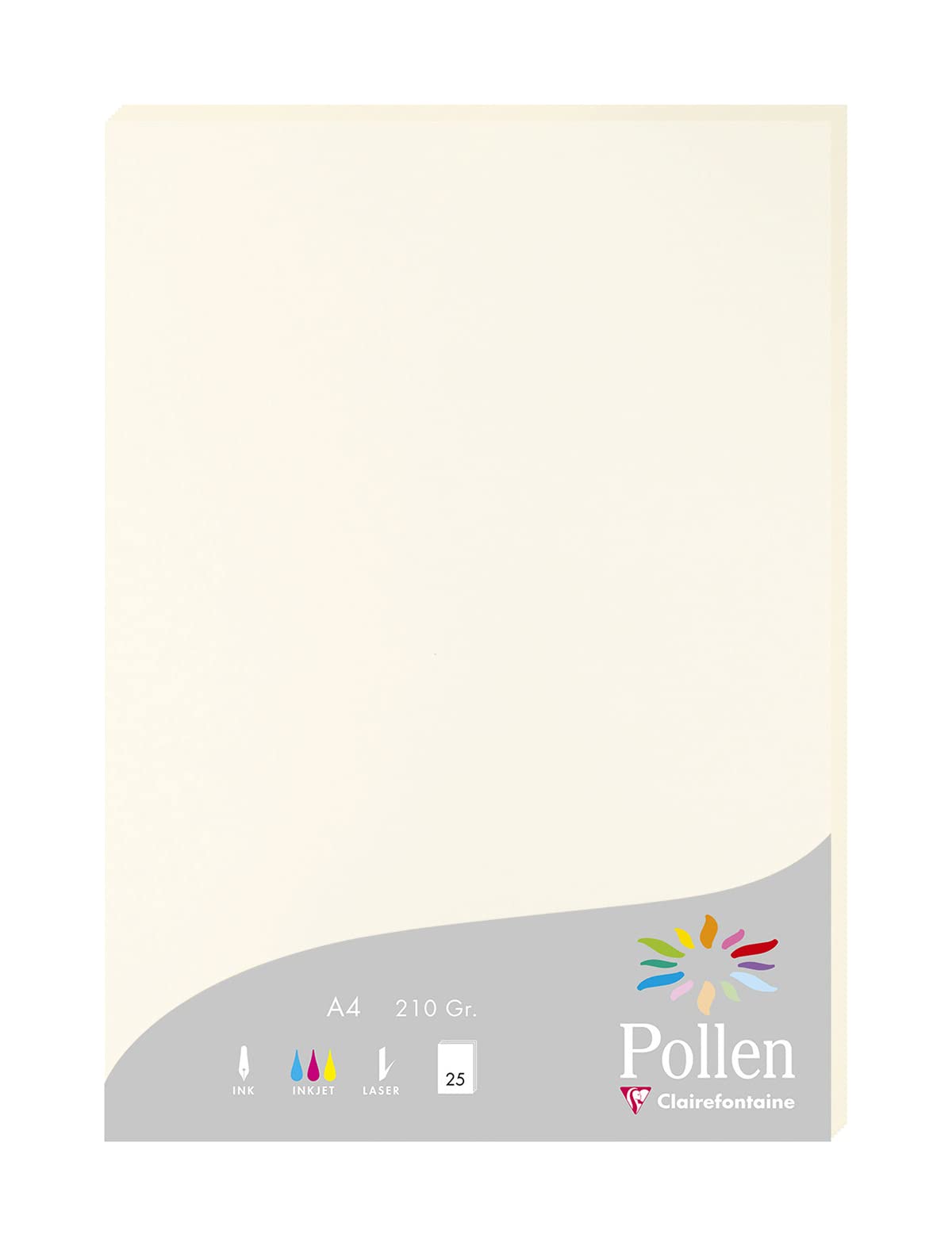 Clairefontaine 56010C, doos met 25 vellen, A4-formaat (21 x 297 cm), 210 g/ m², kleur: natuurlijk wit, uitnodigingspapier voor evenementen en correspondentie, Pollen-serie, premium papier