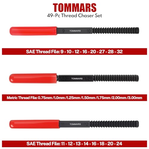 Image of TOMMARS 49-Piece Thread Chaser Set for UNC, UNF and Metric Threads | Thread Repair Kit with Taps, Dies and Thread Files for Rethreading, Restoring and Cleaning Internal and External Threads