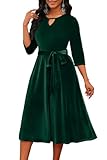 CLOCOR Velvet Dress for Women A Line Fit and Flare Dress Midi Dress Cocktail Fall Winter Dresses with Pockets Green 2XL