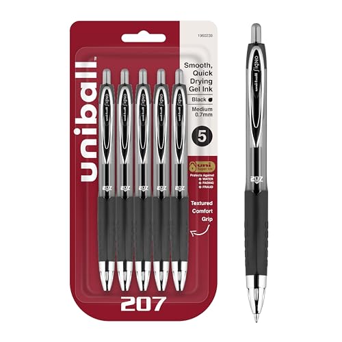 Bolígrafos Retráctiles Gel Uni-Ball 207, Punta Mediana 0.7mm, Negro, Pack 5 miniatura 1