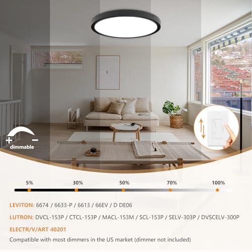 OFFIY 6PK Dimmable 15.8 Inch Led Ceiling Light Flush Mount, 34W, 3060LM, 3000K/3500K/4000K/5000K/6500K CCT, 0.98" Super Slim Close to Ceiling Round Flat Panel Light for Hallway,Kitchen ect, Black by OFFIY - Image 3