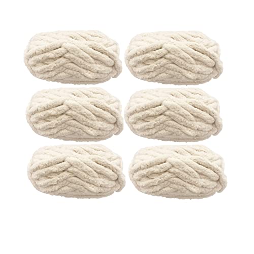 6 Pack Chunky Chenille Yarn For Blanket, Beige Super Bulky Soft Thick Fluffy Jumbo Giant Washable Polyester Big Yarn For Hand Knitting Extreme Diy Arm Knitting Throw Rugs Pillow 48Oz #TOP17