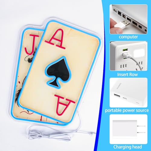 Image of Poker Neon Sign for Wall Decor Dimmable Casino LED Light for Game Room | Playing Cards LED Neon Sign for Poker Room, Bar, Man Cave, Casino Party Decor, Gifts for Poker Lovers, USB Powered