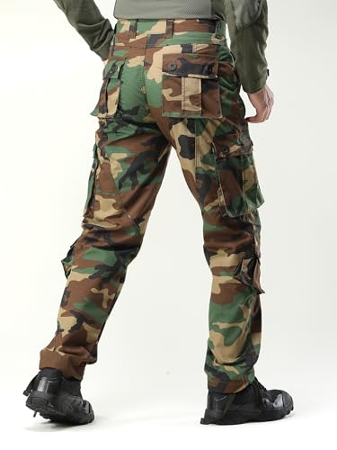 Men's Camo Cargo Work Pants Ripstop Lightweight Wild Army Military BDU Outdoor Trousers with 8 Pocktets (No Belt) - Image 5