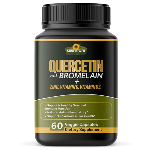 Quercetin with Vitamin C and Zinc – Quercetin with Bromelain – Quercetin 500mg – Zinc Quercetin – 60 Veggie Caps – Quercetin Supplements + Vitamin D3 – (Non-GMO, Gluten-Free, Vegan)
