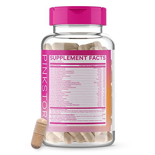 Pink Stork Premium Prenatal Vitamin: Organic Whole-Food Ingredients, Folate, Vitamin B6 & B12 -Prenatal Vitamins For Women -Prebiotics & Probiotics, Morning Sickness Relief, Women-Owned, 60 Capsules #TOP6