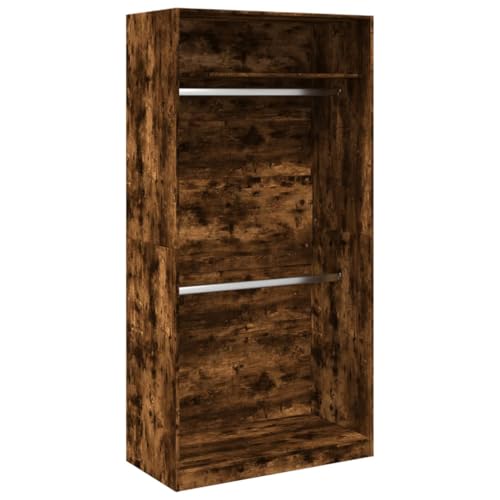 Teenpull Armario de roble ahumado de madera de 100 x 50 x 200 cm con amplio espacio de almacenamiento, barra para colgar ropa y estantes para dormitorio, dormitorio juvenil y almacenamiento que ahorra