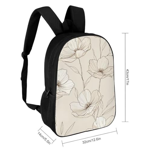 Ink Sketch Flower Backpack - Durable 600D Polyester, 17 Inch Backpack with Ergonomic Adjustable Straps, Lightweight Travel Bag for Men & Women2