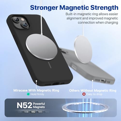 Image of Miracase Magnetic for iPhone 13 Case, [Soft Anti-Scratch Microfiber Lining], Compatible with MagSafe, Liquid Silicone Case Shockproof Drop Protection Phone Case for 13, Black Magnetic