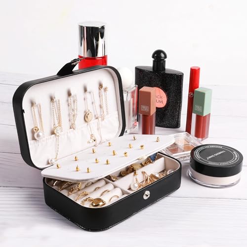Image of Travel Jewelry Box,Travel Jewelry Case Organizer,PU Leather,Black,1 Pcs