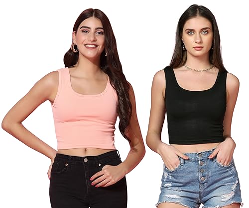 Image of TOPLOT Women's Solid Ribbed Round Neck Sleeveless Slim Fit Tank Top (5069)