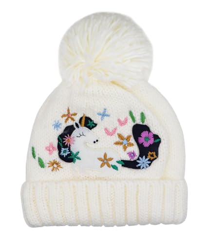 Little Girls Winter Sequin Unicorn Beanie Hat with Pom Pom Knit Cap for Kids Baby Toddler