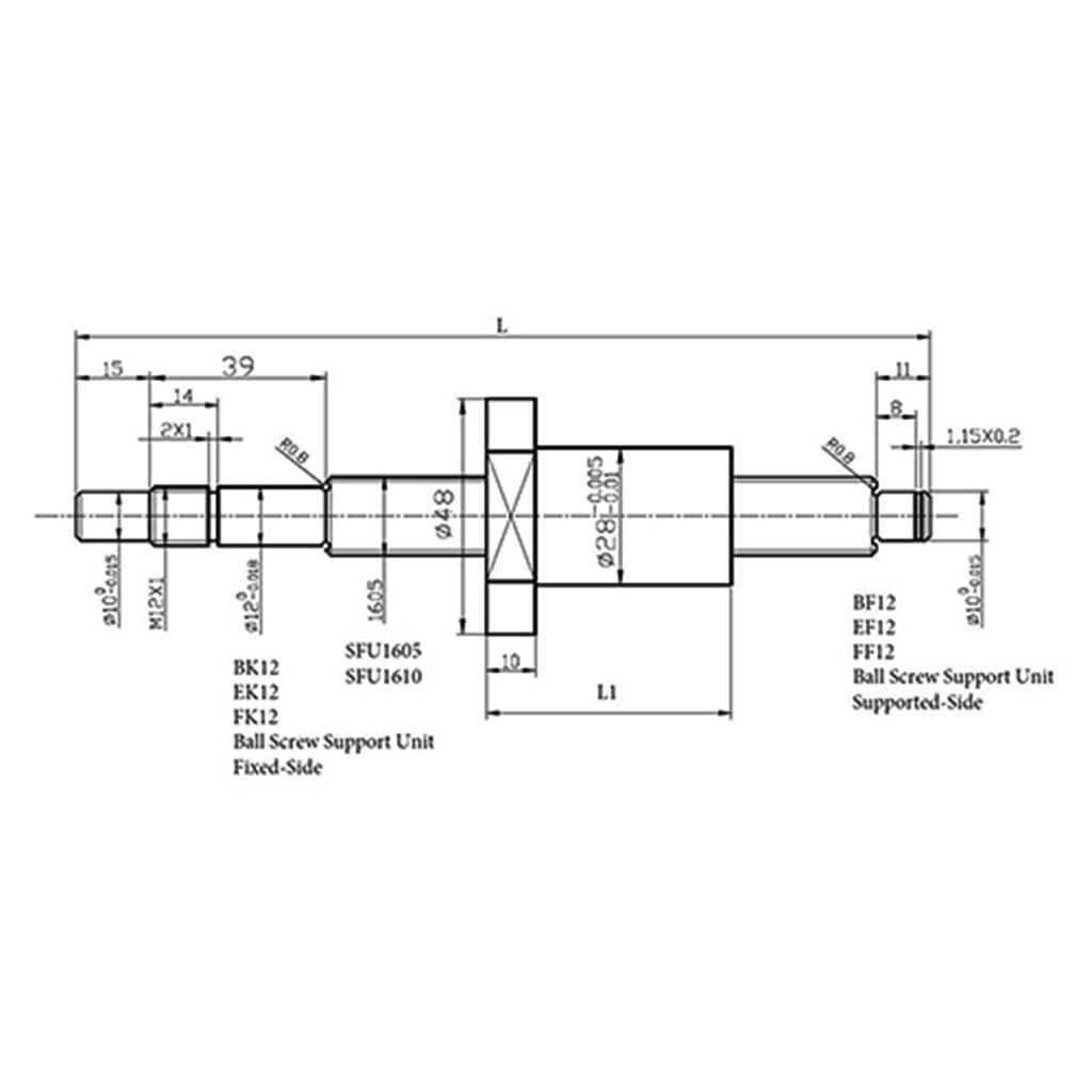 Śruba Kulowa SFU1605 Śruba Kulowa RM 1605 Obrobiona Końcówka Obudowa Nakrętki Kulowej CNC, Do Drukarek 3D Sprzęt Automatyki Przemysłowej(1200mm)