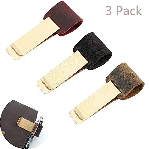Jurxy - 3 portaminas de piel para cuaderno de viaje, estilo retro, con clip de cobre, color negro, marrón y rojo oscuro