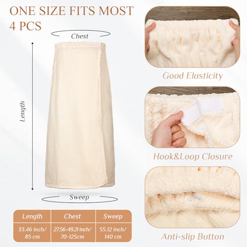 Image of 4 Pcs Towel Wrap for Women Waffle Spa Robe with Adjustable Closure Elastic Top Lightweight Wraps for Bath Shower