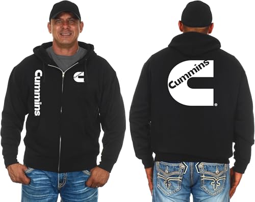 JH DESIGN GROUP Mens Cummins Diesel Hoodie Full Zip Up Black Hooded Sweatshirt (US Alpha Small Regular Regular Black)