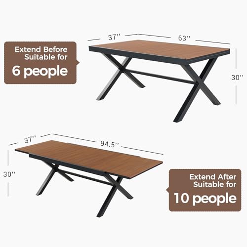 Image of Grand patio 11-Piece Outdoor Dining Set, 10 Leather-Look Wicker Swivel Patio Chairs & 1 Extendable Rectangular Dining Table, Brown