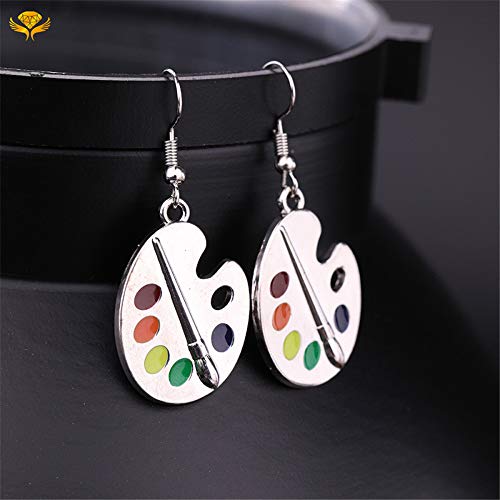 Damleng Unique Charm Paint Palette Dangle Earrings Paint Brush Drop Earrings For Women Artist Painter Jewelry Gifts (Silver) #TOP7