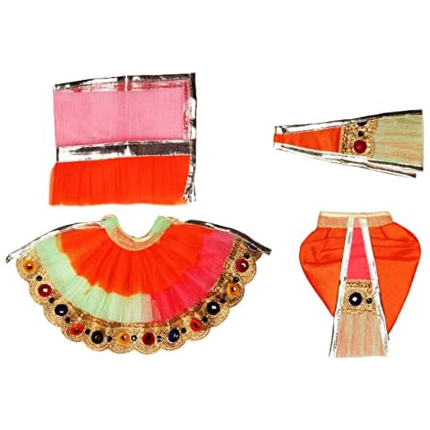 Decorative Multicolor Laxmi Durga Devi MATA Dress poshak vastra Cloth lehanga Chunari with Baal Krishna Dress Set Puja Item for Idol Statues | Ganesh-LAXMI Dress Set | Dress for Statues/Idols 4 Inch Cover