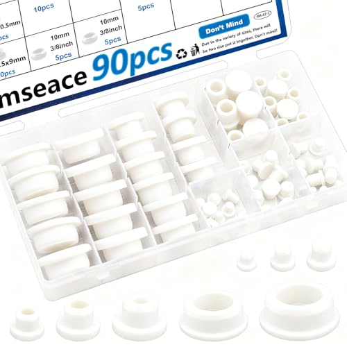 Image of smseace 90Pcs White Rubber Plugs 9-Sizes 1 inch 7 /8 inch 3 /4 inch 5 /8 inch 1 /2 inch 3 /8 inch 5 /16 inch 1 /4 inch 1 /5 inch Assorted Sizes Silicone Stoppers Rubber Plugs for Holes Used for Tube,Bathtub,Kitchen and Outdoor Equipment