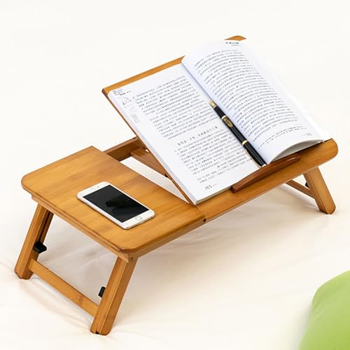 Escritorio ajustable para laptop para cama, soporte portátil de bambú para laptop con 4 ángulos, mesa plegable ideal para el hogar, oficina y viajes, 64 cm