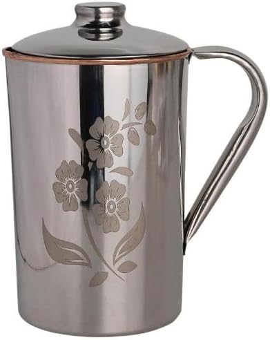 2actielife Ayurvedic Copper & Stainless Steel Water Jug | Pure Copper Inside, Durable Stainless Steel Outside | 1.5L Floral Design Pitcher for Health & Wellness - Image 8