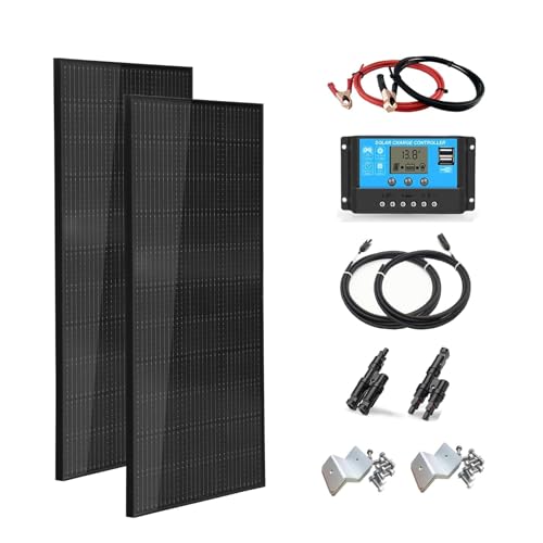 Gasolarxy 200W Solarpanel Kit Solar Set 12V, 2x100 Watt Schwarz Solarmodul + 30A Laderegler Solaranlage Komplettset für Wohnmobil, Boot, Wohnwagen, Dach, Balkon Pv Module