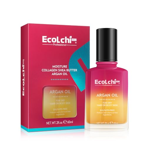 ECOLCHIPRO Argan Hair Oil Hair Serum Cold Pressed Weightless Vitamin E Argan Oil Hair Treatment for All Hair Types Dry Damaged Hair Body Skin 60ml