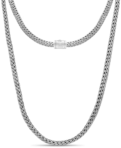 DEVATA Sterling Silver 925 Bali 5mm Dragon Bone Tulang Naga/Borobudur/Paddy Oval Chain Necklace DBT5735 BYT5735 WHT5735