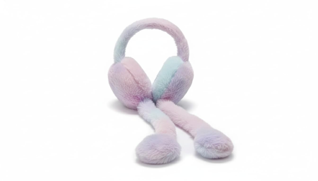 Plush Earmuffs with Long Scarf, Pastel Pink and Blue, Faux Fur Winter Ear Warmers-image-27