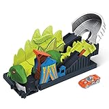Hot Wheels Dino Coaster Attack Playset with Roller Coaster, Stegosaurus Dinosaur Challenge & One 1:64 Scale Vehicle for Kids 4 to 8 Years Old, Connects to Other Sets