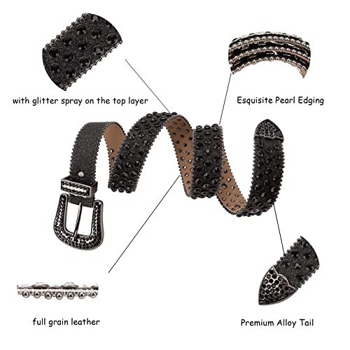 Mingsun Rhinestones Belt For Women Men Full Grain Genuine Leather Western Cowgirl Cowboy Studded Belts #TOP2