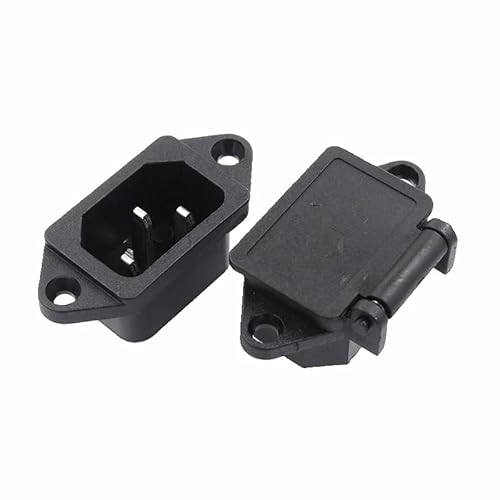 Kaltgeräte Einbau-Stecker Einbau-Buchse C-14 mit Abdeckung, 10A/250V mit 2 Loch Rahmenbefestigung, Löt oder Steckanschluß 4,8mm