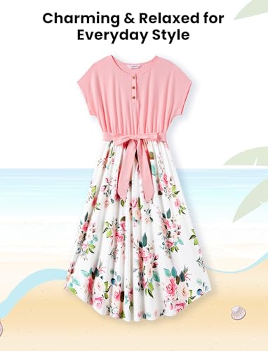 Image of PATPAT Family Matching Outfits Mommy and Me Dresses Floral Dress & Tee Sets | Couples Matching Outfits, Beach Vacation, Family Photoshoot, Drop Shoulder Design Dress, Cotton Blend T-shirts