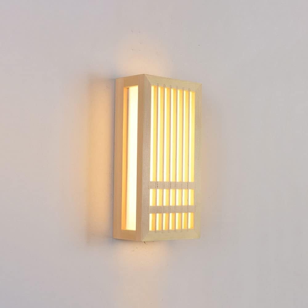 Lámpara nórdica de pared para pasillo y escaleras con diseño japonés de madera cuadrada L 1
