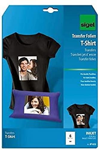SIGEL Ip653 Transfert Jet d'encre pour Tee-Shirts Foncés, Format A4 (21 X 29,7 cm), 250 µm, 6 Feuilles