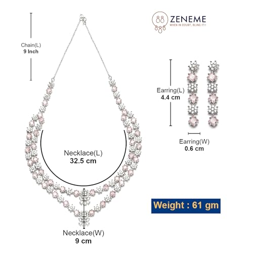 Image of ZENEME Rhodium-Plated American Diamond Studded Star Shaped Layered Necklace With Earrings Jewellery Set For Girls and Women
