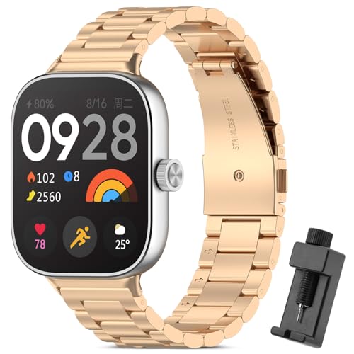 RenSheng Redmi Watch 4 Bracelet, Replacement Strap for Xiaomi Redmi Watch 4 Stainless Steel Metal Strap, Redmi Watch 4