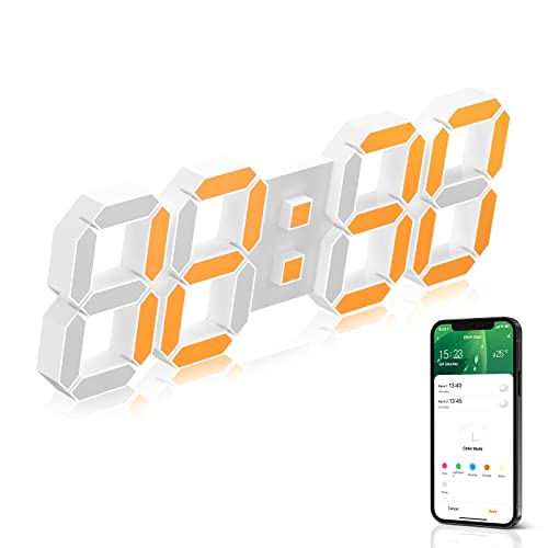 App Control 3D Led Wall Clock 15 Inch Multicolor Led Digital Alarm Clock With 5 Levels Dimmable Brightness/Time/Date/Temperature/Night Light/12/24 Hour Large Display For Kitchen Living Room Bedroom #TOP8