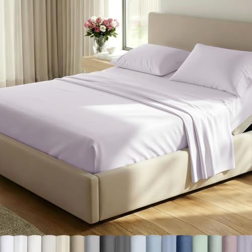 Image of California Design Den Split King Sheets Sets for Adjustable Bed Cotton - 500 Thread Count Sateen, 100% Cotton, Deep Pocket Bedding with All Around Elastic for a Snug Fit - Pale Orchid