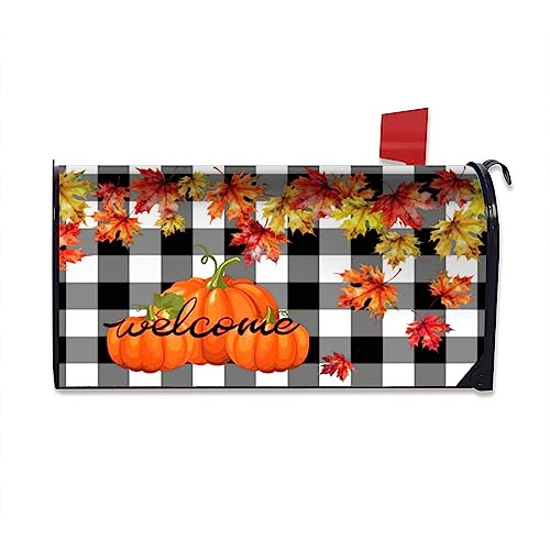 Image of Welcome Fall Mailbox Covers Magnetic Standard Size 18 inch X 21 inch Autumn Pumpkin Mail Box Cover Happy Fall Post Letter Magnetic Mailbox Covers for Outdoor Garden Yard