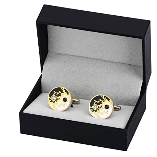 Cufflinks Round Gold Cufflinks For Men's Shirt Cuffs White Black Enamel Cuff Links Male Jewelry (Color : A, Size : One Size) #TOP5