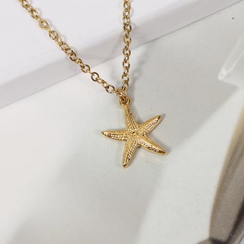 Beach Charm Necklace Heart Crystal, Starfish, Teardrop Crystal Pendant, 14K Gold Plated Chain, Palm Tree Necklace, Ocean Theme Jewelry