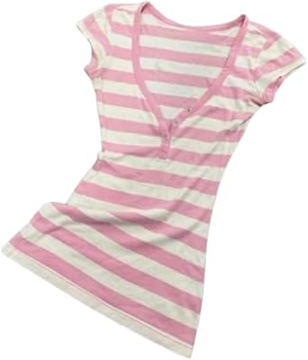 Y2k Grunge Striped Shirts Women Teen Girls Fitted Emo Goth Top 2000s Clothing Vintage Tees Mcbling Streetwear