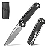 Omesio Cuchillo plegable M-LB21 Tanto con hoja de acero 14C28N, mango G10 ligero, funda de nailon adicional, longitud de la hoja 8,4 cm, ideal para actividades al aire libre y acampadas