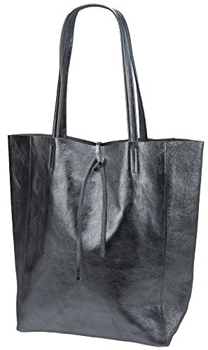 SH Leder ® Kora G266 - Bolso de mano para mujer (piel de vacuno, 37 x 29 cm, bolsillo interior en muchos colores, gris antracita metálico Cover