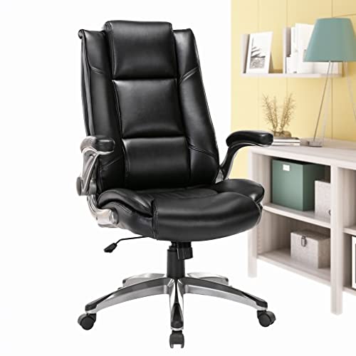 Colamy Office Chair High Back Executive Leather Desk Chair, Ergonomic Flip Arms Adjustable Swivel Thick Padding Home Office - Black #TOP18